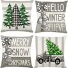 Funda de Almohada Navideña Nueva Coche Pino Copo de Nieve Bola de Navidad Estampado de Lino Decoración de Habitación Cojín de Sofá