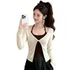 Conjunto de top cropped de alcinha com proteção solar estilo coreano para mulheres, novo casaco de outono com top de manga longa torcido conjunto de duas peças