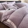Conjunto de cama de quatro peças de luxo leve Classe A, espesso, quente, de veludo de leite, inverno, flanela de veludo coral, lençol de cama, capa de edredom
