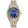 Reloj de Pulsera para Hombre con Esfera Redonda de Pedrería, Cuarzo, Aleación con Pedrería Incrustada, Calendario, Números Romanos, Correa de Acero, Reloj de Pulsera, Suministro Exclusivo Transfronterizo