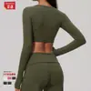 Nuevo top deportivo Zechuang cepillado con cuello en U, elástico, ajustado, a la altura del pecho, ropa corta para fitness, manga larga 9599