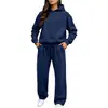 Conjunto de moletom com capuz cor sólida estilo europeu e americano, outono e inverno, caimento solto, sem cordão, calça de moletom reta de perna larga, conjunto popular de duas peças