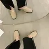 Meias-pantufas de Salto Alto para Mulheres, Versáteis para Uso Externo, Novidade Primavera 2026 Estilo Coreano Slip-On Mules de Bico Quadrado, Sapatos Pequenos de Couro