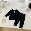 Conjunto de Pijama para Niñas de Primavera y Otoño, Elegante Bebé Niños Personalizado Moderno Versión Coreana Lazo Color Sólido Pantalón Largo Pijama