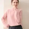 Otoño 2026 Nuevo Estilo Suéter de Cachemira Holgado de Cuello Medio Alto Color Sólido Versátil Prendas de Punto para Mujer Capa Base Suéter