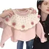 Suéter Nuevo Estilo Coreano para Niñas Otoño Invierno 2026 con Pompones y Encaje Pulóver Grueso Ropa Exterior Elegante Capa Base Transfronterizo