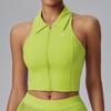 Colete Feminino com Sutiã Embutido, Top Regata Integrado, com Gola, Zíper Frontal para Corrida e Tênis, Roupa de Yoga e Fitness