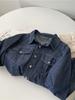 Camisa de mezclilla de algodón puro estilo retro de Hong Kong Primavera y Otoño Nuevo estilo coreano holgada prenda exterior superior top de moda diseño de línea brillante