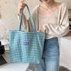 28111 Estilo Coreano ins Popular na Internet Vintage Xadrez Bolsa de Ombro Versátil Bolsa de Lona Estudante Grande Capacidade Bolsa de Mão Mulheres