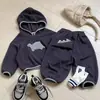 Conjunto de Manga Longa para Meninos Outono 2026 Estilo Coreano Moda Fofo Desenho Animado Moletom com Capuz Dinossauro Pequeno Calça Casual Confortável
