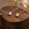 Pendientes de Borla Cuadrados Amarillos de Plata de Ley 999 para Mujer, Lujo Accesible, Gama Alta, Modernos, Pendientes Cortos Sencillos, Joyería para Perforación de Oreja