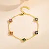 Pulsera de Plata de Ley S925 de Cinco Flores para Mujer con Circonita Blanca Trébol de Cuatro Hojas Nicho Lujo Accesible Pulsera Totalmente Diamantada Versátil Nuevo Estilo 2025