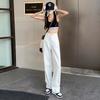 Pantalones blancos de pierna ancha para mujer, cintura alta, drapeados, novedad de primavera 2024, vaqueros rectos ajustados, pantalones de calle americanos