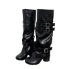 Botas de tacón alto gruesas para mujer petite, nuevo estilo otoño 2026, perfectas con faldas, que alargan la figura, versátiles y estilizan, botas altas hasta la rodilla