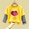 Camiseta de dibujos animados casual de otoño estilo coreano para niños, camiseta básica elegante de algodón puro para primavera y otoño, manga larga para niñas