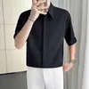 Camisa de Manga Corta Súper Popular para Hombre 2025 con Ropa de Seda de Hielo Veraniega Fluida, Camisa de Manga Tres Cuartos de Botón Oculto de Alta Gama y Atractiva