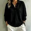 Outono 2026 Camiseta de Tricô Waffle Manga Longa Europeia e Americana Transfronteiriça Feminina Solta Cor Sólida Gola Polo Top