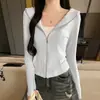Cárdigan con capucha y cremallera de acrílico K1219 para mujer para primavera, otoño e invierno, corte ajustado, versátil, manga larga, top de capa base, chaqueta