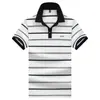 Camisa Polo Masculina Listrada com Gola Reversível e Manga Curta, Roupa Casual de Verão para Pais de Meia-Idade, Top Casual Listrado Colorido com Letras