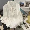 Lanterna Laço Elegante Nova Camisa 2026 Outono Feminina Cadarço Top Manga Longa Versátil Modelador Elegante Camisa