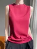 Novo modelo de outono de 2026, colete de malha 100% algodão feminino com gola redonda semi-alta, top de manga curta liso