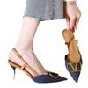 Sandalias de tacón alto de mezclilla con punta puntiaguda de estilo francés para mujer, de verano, 2024