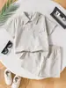 Conjunto de Dos Piezas Transpirable Color Gris Claro para Verano, Traje de Manga Corta para Niños, Nuevo Estilo de Verano para Niños y Niñas, Ropa Infantil Casual Estilo Coreano