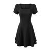 L25224-25 Nuevo Estilo de Verano Estilo Francés Casual Cintura Delgado Aspecto Cuello Cuadrado Manga Corta Vestido Chaleco de Línea A