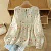 Camisa Estilo Babydoll Colorida de Lunares Estilo Japonés Dulce y Literaria de Verano Estilo Perezoso Holgado Camisa Versátil de Lino