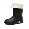 Nuevas botas de lluvia para mujer en tubo zapatos de goma usar antideslizante botas de agua suela gruesa zapatos de agua forro polar tubo corto cierre botas de lluvia transfronterizo