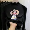 Camiseta térmica infantil de fleece dupla face, novo estilo outono/inverno, camada interna quente e macia para meninas, gola semimangata, top autotérmico