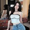 Verão disco roupas femininas quente menina tubo top anti-exposição camisola tomara que caia exterior contraste cor curto tampo interno