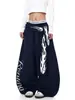 Pantalones Deportivos Casuales Versátiles Holgados para Mujer Estilo Americano Jazz Hip-Hop Estampado de Letras de Fuego Pantalones Largos Rectos Hip-Hop