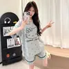 Pijama Lindo de Gatito de Dibujos Animados para Mujer Verano Estilo Coreano Ins Dulce Manga Corta Pantalones Cortos Conjunto de Ropa para Dormitorio Estudiantil Hogar
