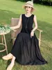 Novo Modelo 2026: Lindo Vestido de Praia da Ilha de Sanya, Vestido Regata sem Mangas, Vestido de Algodão e Seda Estilo Férias, Efeito Emagrecedor