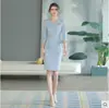Salón de Belleza Ropa de Trabajo de Moda Nueva Llegada para Mujer Vestido Profesional de Siete Mangas Vestido Azul Vestido de Recepción de Verano