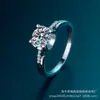 Anel Feminino de Prata Esterlina 925 Simples com Diamante Moissanita Transfronteiriço Transmissão ao Vivo Leve Luxo Moissanita Anel Elegante Fábrica Atacado