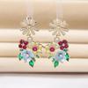 Palácio estilo flor colorida forma micro incrustado brincos de zircão brincos feminino estilo antigo elegante casaco acessórios de moda