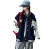 Roupa infantil, jaqueta de baseball casual de outono para meninas com bordado de coruja e color blocking, jaqueta de baseball para meninas estilo novo 2026