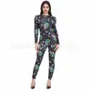 Body con Estampado de Esqueleto de Halloween Europeo y Americano para Mujer, Manga Larga, Ajuste Delgado, Maillot de Disfraz para Baile de Máscaras, Actuación en Escenario