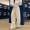 Calça Wide-Leg Estilo Americano com Estrelas e Bolinhas por Toda Parte para Mulheres Solta Emagrecedora Versátil Sensação Preguiçosa Relaxada Calça Casual Dança Cimitarra