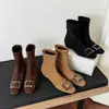 Kalalinshan 2026 Otoño Temprano Nuevo Estilo Coreano Botas Delgadas con Hebilla Cuadrada Forro de Piel de Cerdo Plantilla de Piel de Vaca Botines con Hebilla Cuadrada