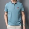 Camiseta Polo Casual Bordada Lisa de Cor Sólida para Homens Novo Estilo Meia-idade Lapp Respirável Fina de Manga Curta Polo