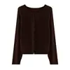 Cárdigan de punto sin costuras de lana de cachemira de una pieza color verde claro para mujer, prenda interior de otoño e invierno, suéter corto de cuello redondo, chaqueta pequeña