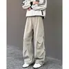 Calça Cargo Parachute Céu Estrelado Estilo Americano para Homens, Calça de Pierna Larga com Pregas Pesadas para Outono e Inverno, Calça Flare Scimitar para Casais