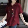 Camisa Polo Talla Grande Holgada Ajustada Hombro Recto Manga Corta Camiseta para Mujer 2025 Verano Literaria Retro Estampada Casual