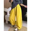 Calça Casual Grossa com Forro de Fleece Bordada de Pônei Outono e Inverno Nova Cintura Alta Fluida Solta Emagrecedora Versátil Calça de Perna Larga