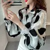 Camisa de Abrigo Versátil para Primavera Diseño con Sentido de la Moda Nicho Holgada Manga de Linterna Top de Moda Holgado con Estampado para Mujer