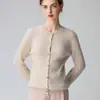 Cardigã 100% caxemira para mulheres, gola redonda, trança, manga longa, outono e inverno, cor sólida, caimento justo, casaco de abotoamento simples
