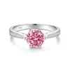 Atacado Em Estoque Anel Clássico com Seis Garras Redondo Colorido de 1 Quilate Moissanita Joia em Prata Esterlina S925 Customização